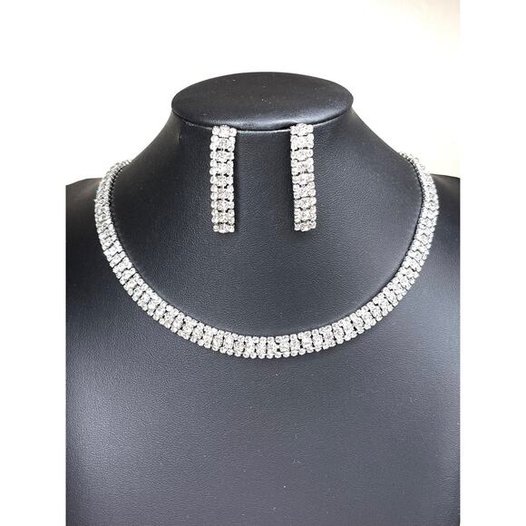 NEW 14" 16" 18" 20" Necklace Earrings Set Clear Rhinestone Jewelry Lot MA01 - Picture 1 of 4